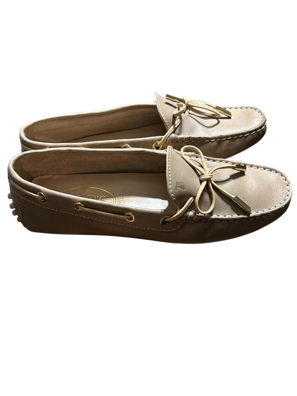 Tods Beige Leather Tassel Driving Loafers - Women Size 36